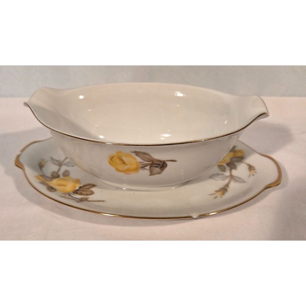 Sango Cotillion Gravy Boat & Underplate Yellow Roses Japan
